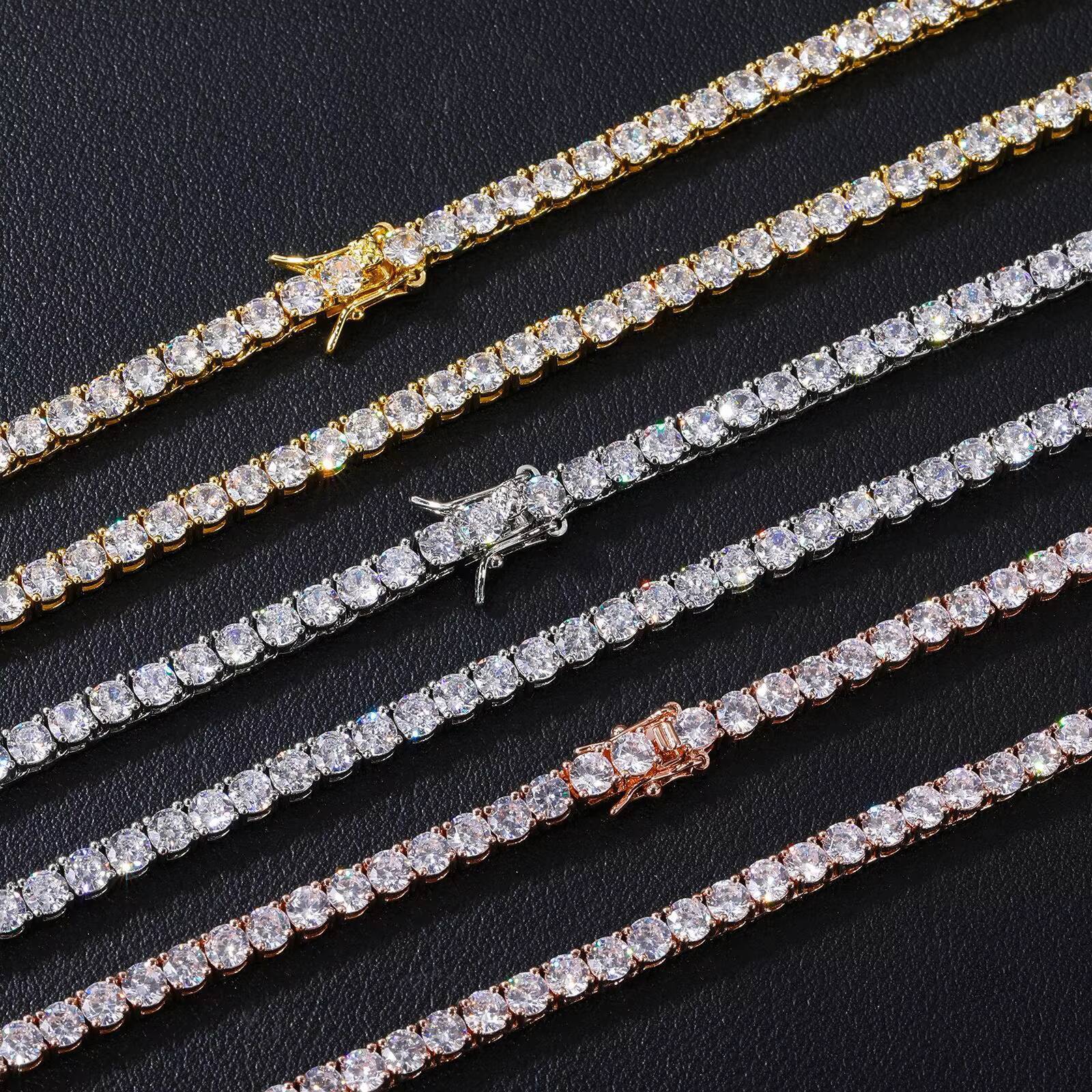 High-End Mens Moissanite Necklaces Explosive Classic Single Row Moissanite VVS Tennis Chain Bracelet Cross-Border Hip-hop Style