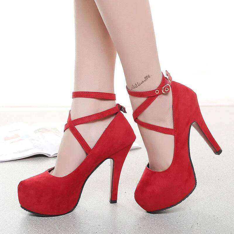 2024 Summer Outdoor Dress Ankle Bukle Strap Women's Pumps Round Toe Thin for Women High Heel Shallow Shoes