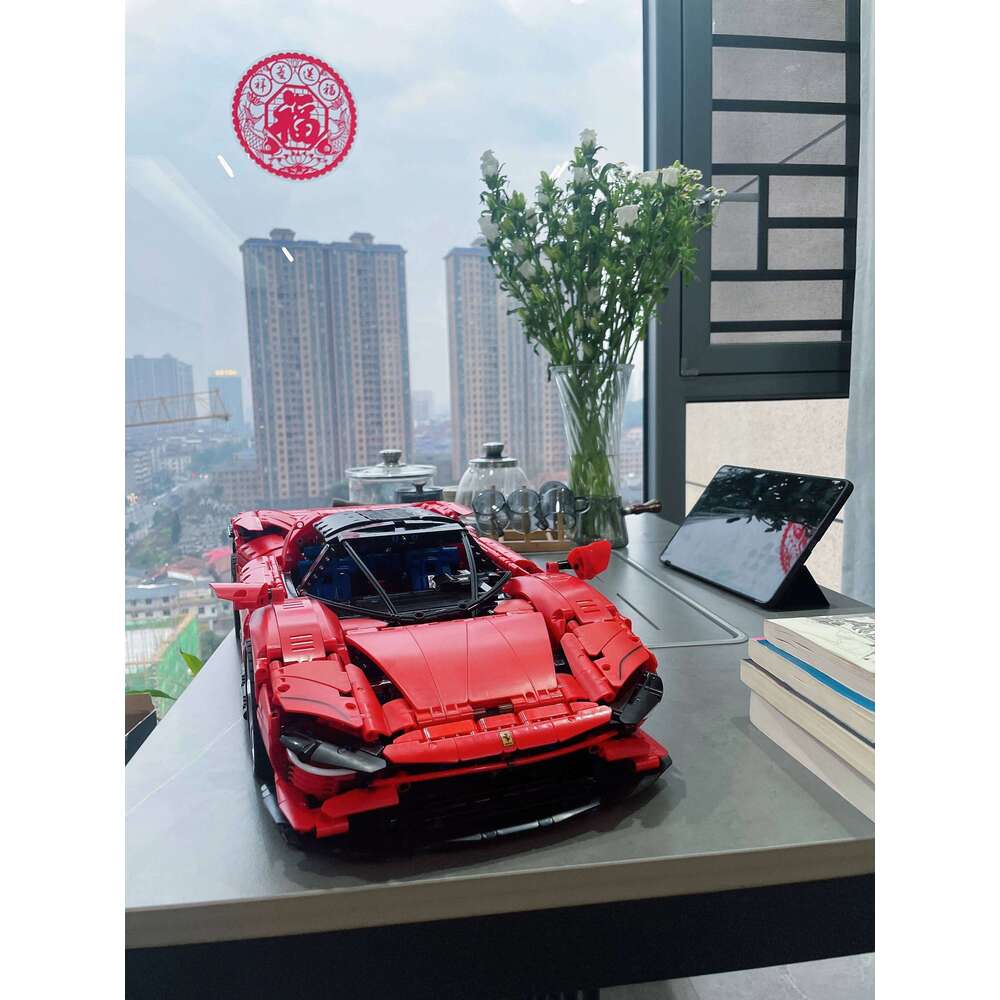 Chinese Building Blocks Red Sports Car Racing SKU006 Model Toy Adult High Difficulty Male and Female Children Puzzle Gift Z260306