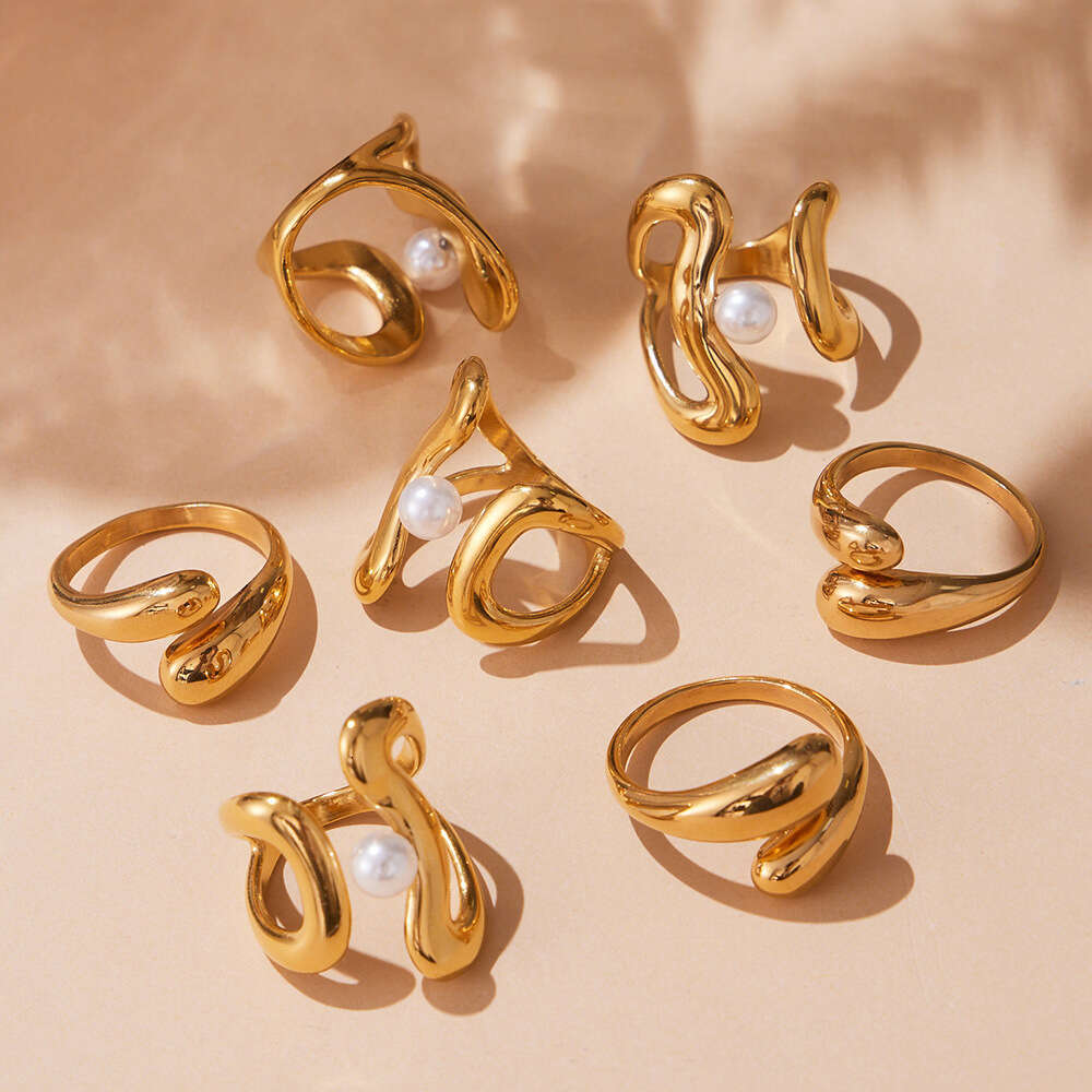New Imitation Pearl Design Stainless Steel 18K Gold-plated Open Ring Is Exquisite And Luxurious, Suitable For Women's Jewelry Wholesale