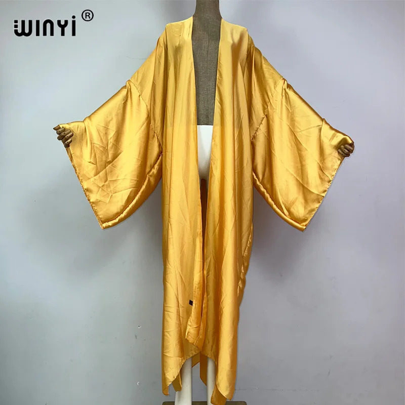WINYI kimono boho monocolour kaftans beach wear Elegant Holiday outfits for women cover ups comfortable dress 260228