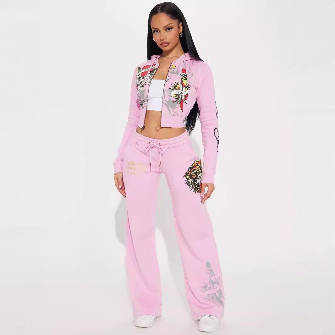 New style Amazon Autumn/Winter European and American Fashion Elegant Positioned 3D Printed Long-sleeve and Long-pants Women's Set