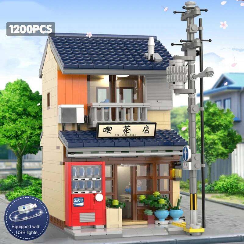 1200PCS JapaneseTea House Building Blocks City Street View Model Bricks Set With Light Idea Desktop Decoration Children DIY Toys Z260305