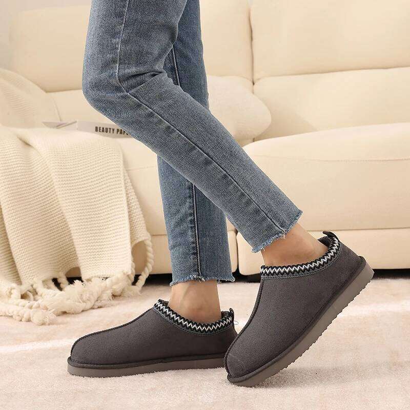 Litfun Women Winter Fluffy Fashion Brand Plush Lined Ankle Snow Boots Outdoor Non-slip Faux Suede Fuzzy House Slippers
