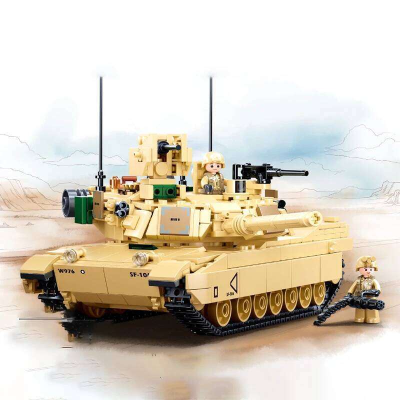SLUBAN New World War II 2 Military USA Abrams M1A2 Battle Tank Chariot Building Blocks Army Classic Accessories Model Kids Toys Z260306