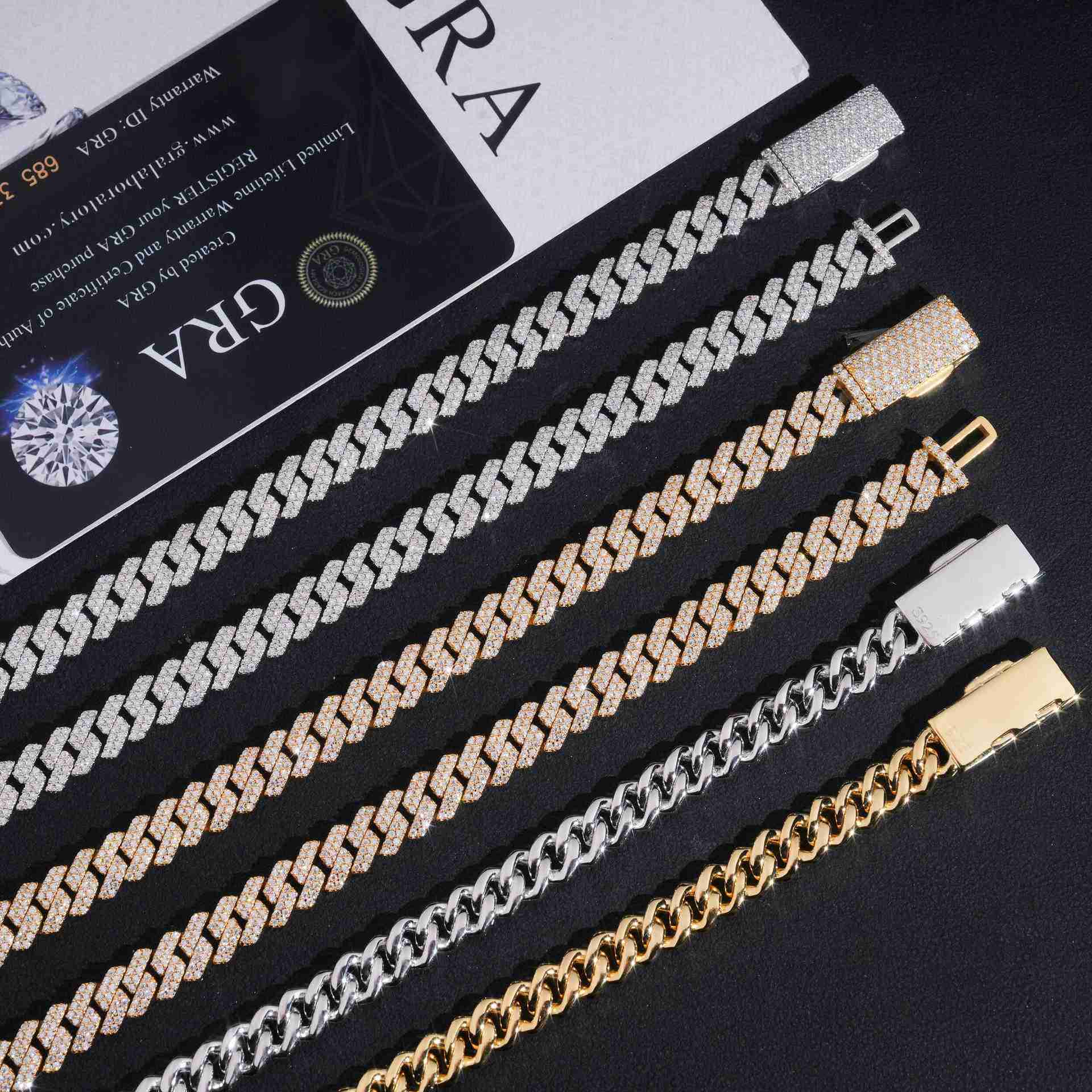 Hip-hop jewelry S925 silver diamond-shaped Cuban chain necklace 8mm double row moissanite full diamond accessory