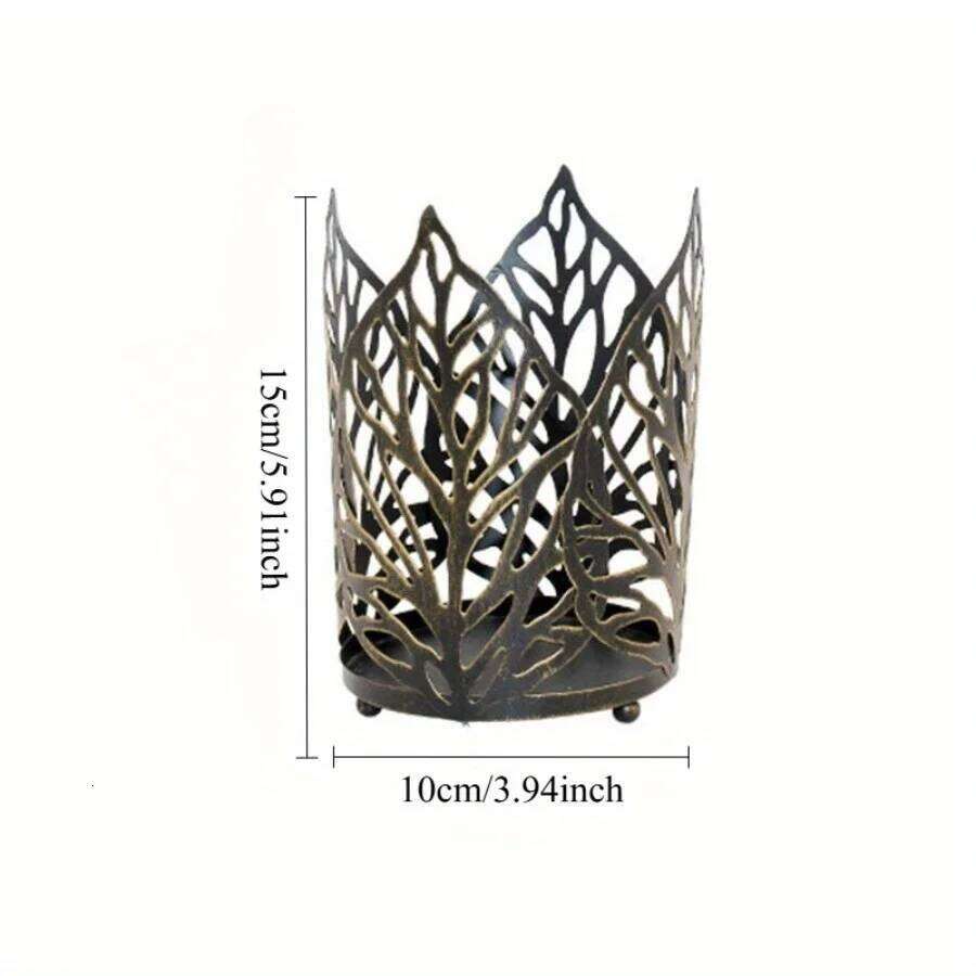 1Pc Nordic Wrought Iron Gold Distressed Hollow Leaf Holders Home Decor Candle Holder Ornaments Wedding Props Handicrafts XJ260305