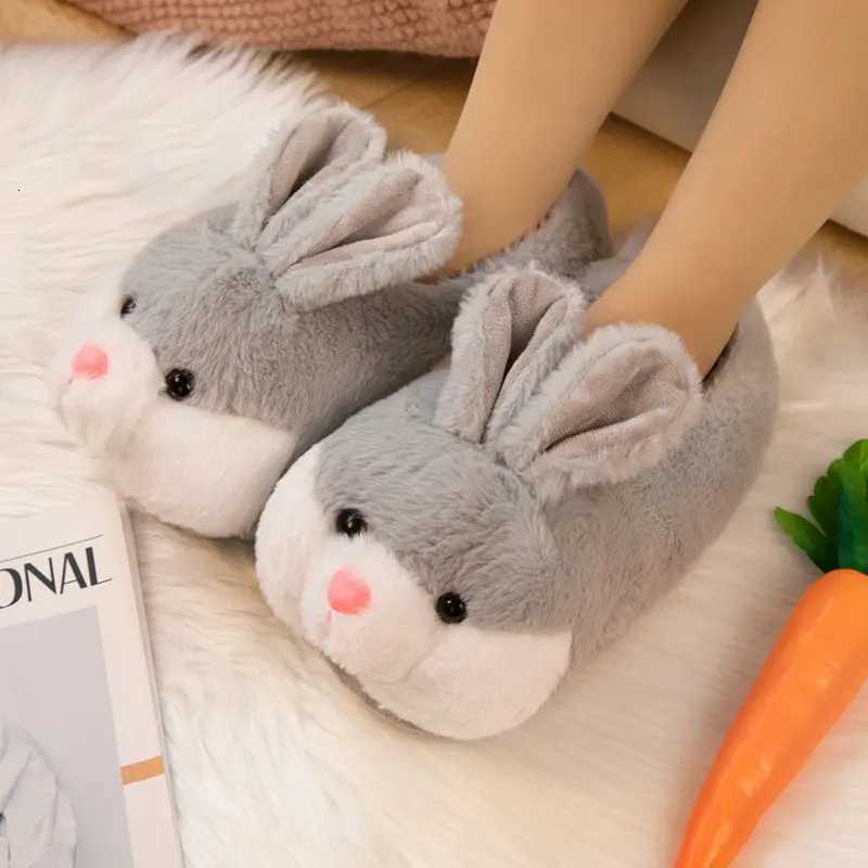 Cartoon Fluffy Rabbit Slippers Women Winter Warm Plush Home Silent Indoor Floor Kawaii Flat Cute Animal Slides Shoes S260305