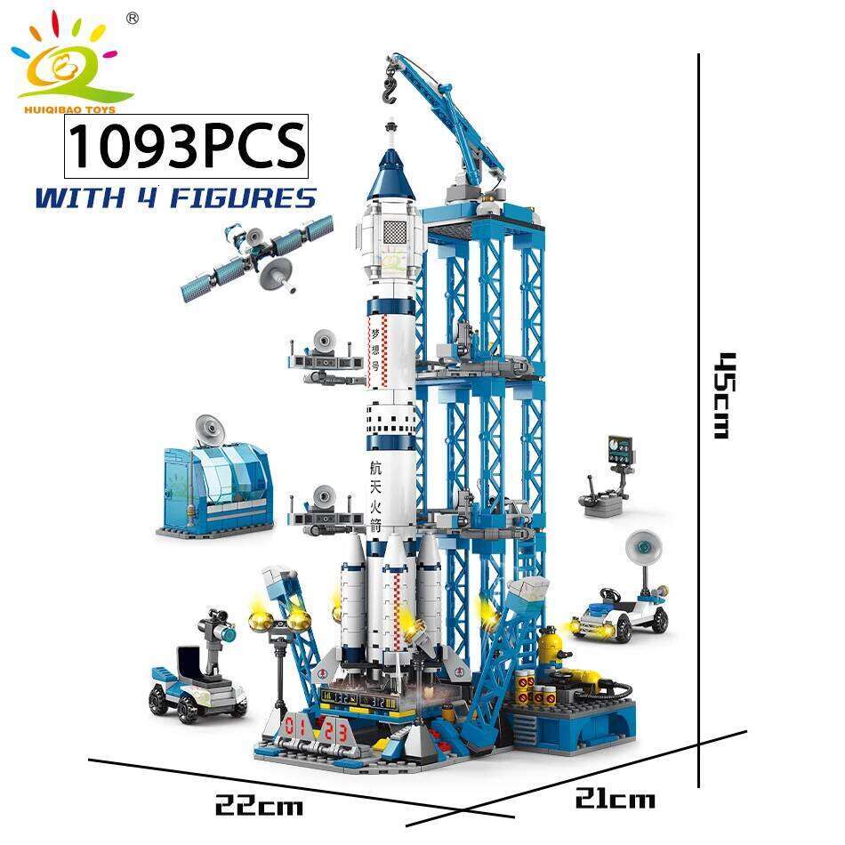 HUIQIBAO Space Aviation Manned Rocket Building Blocks With Astronaut Figure City Aerospace Model Bricks Children Toys for Kids Z260306