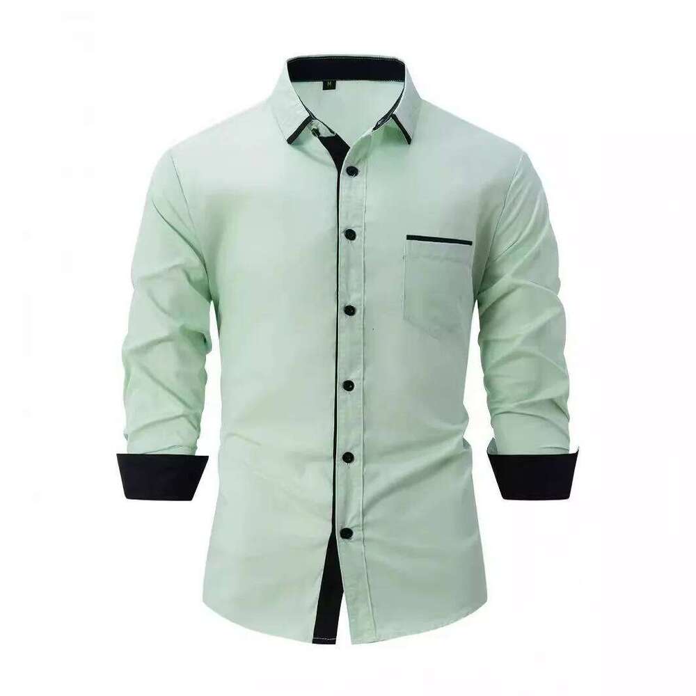 2025 New Fashionable Clothing Spring and Autumn Cotton Men's Color Blocked Business Slimming Casual Shirt Long Sleeve