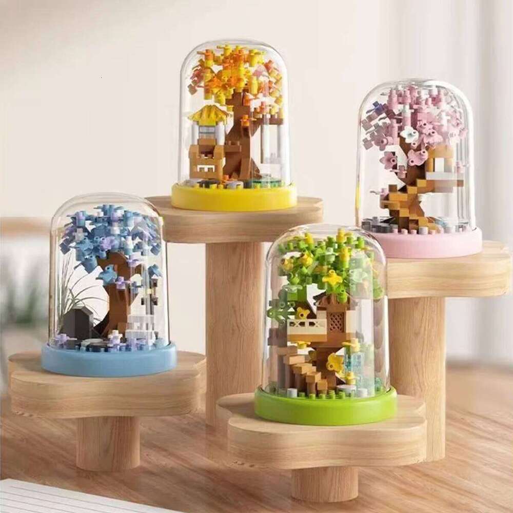 Four season Mini Sakura Moon Flower Wooden House Tree Micro Building Block Diamond Brick Toy for Children Z260306