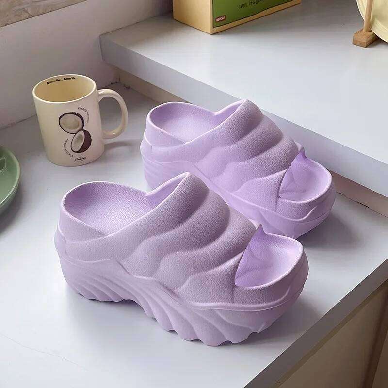10cm Increased Wedges Slippers 2024 Summer Breathable Casual Platform Slides Shoes for Women Light Slip on Female Sandals
