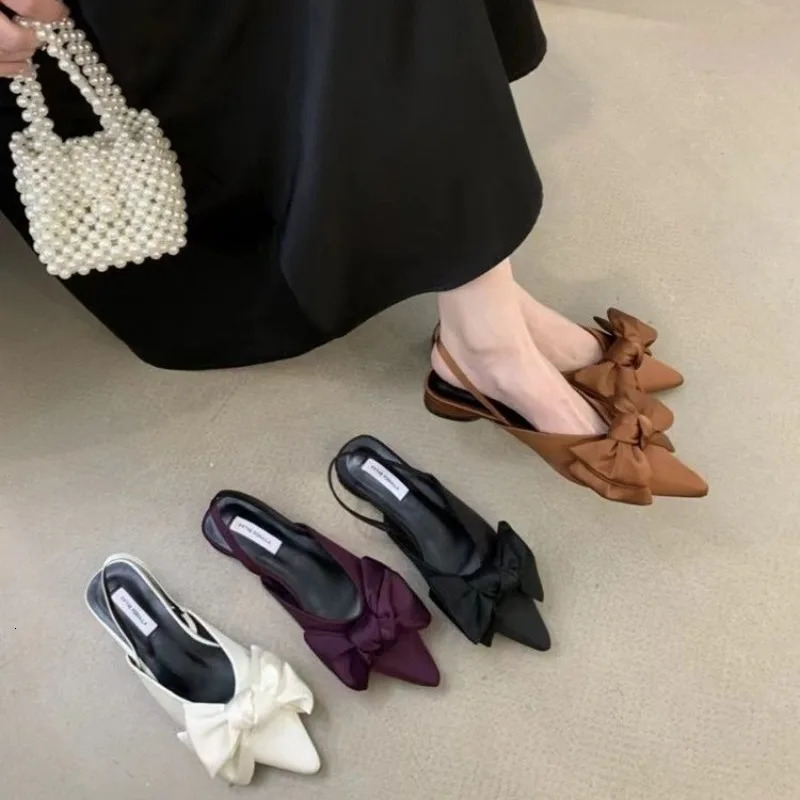 er Bow Womens Sandals Pointed Toe Elegant Heels Shoes Summer Mules Shoes Slingback Dress Slippers Trend 260303