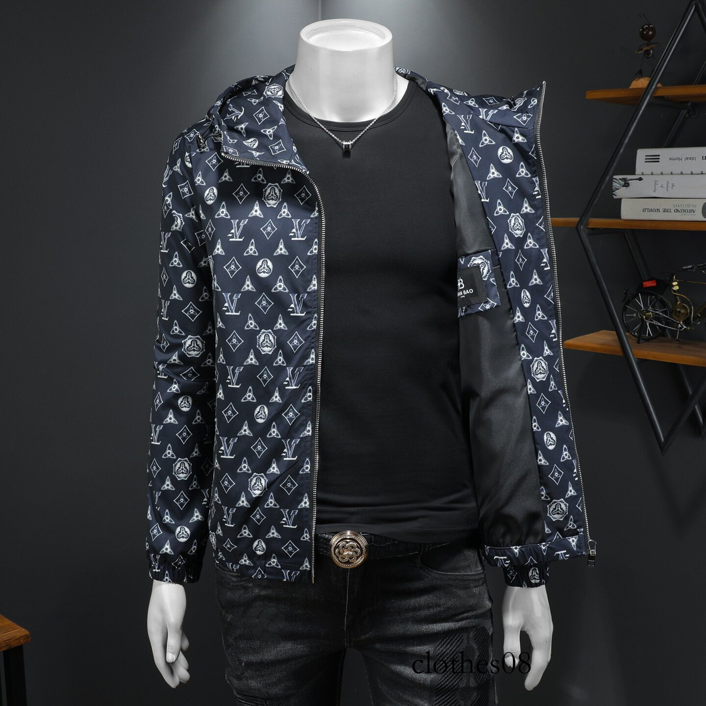 European Collection 2026 Spring New Men's Printed Hooded Jacket, Large Size, High-Quality Slim Fit Trendy Outerwear