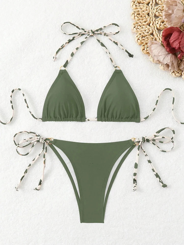 Sexy Bikini Women Swimsuit Halter Tie Back Micro Thong Set Lace Up Female Swimwear for Woman Beach Wear Bathing Suit 260302
