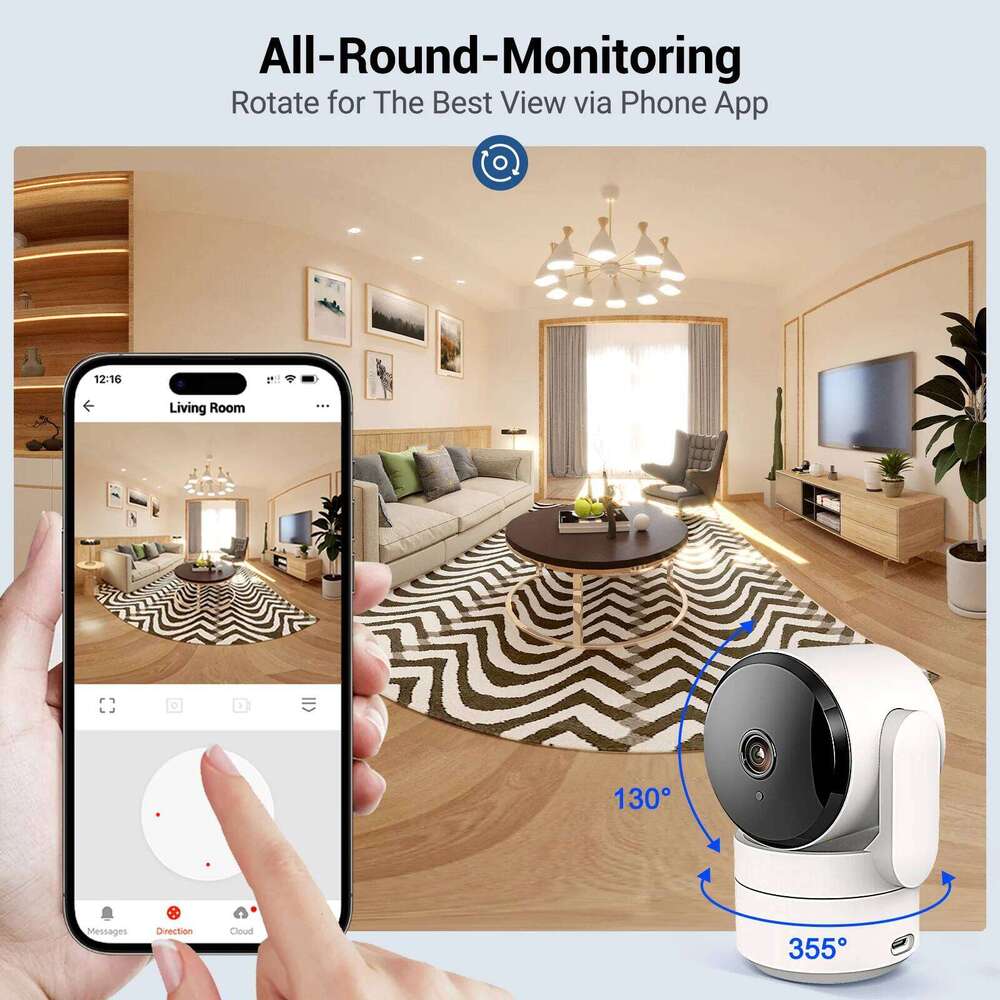 Amorom 2MP Wifi TUYA Smart Cloud PTZ IP Camera Night Vision Indoor Surveillance Cam For Yard Ai Detect P2P Video Monitor 26W0306