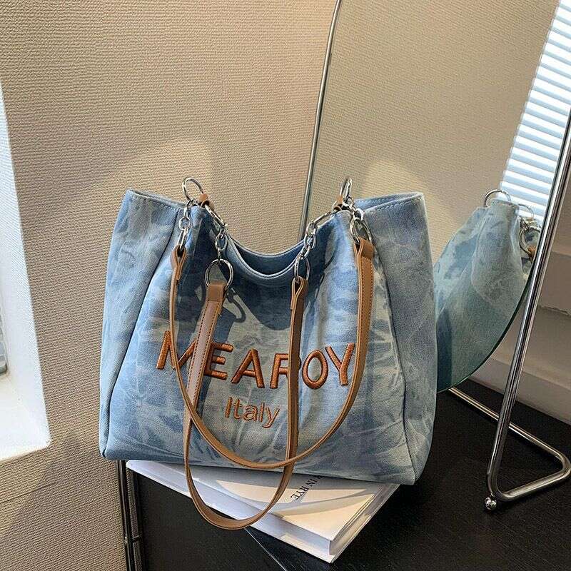 Denim Women S Large Capacity Class Commute Shoulder Tote Bag XIU LAI SI