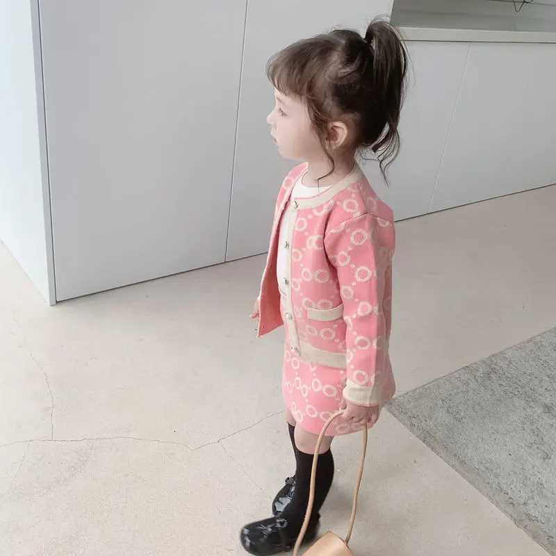 Girls Knit Set 2Pcs, Toddler Monogram Sweater & Skirt Outfit, Warm Christmas Party Clothes for 1-10Y Autumn Winter SpringT260306