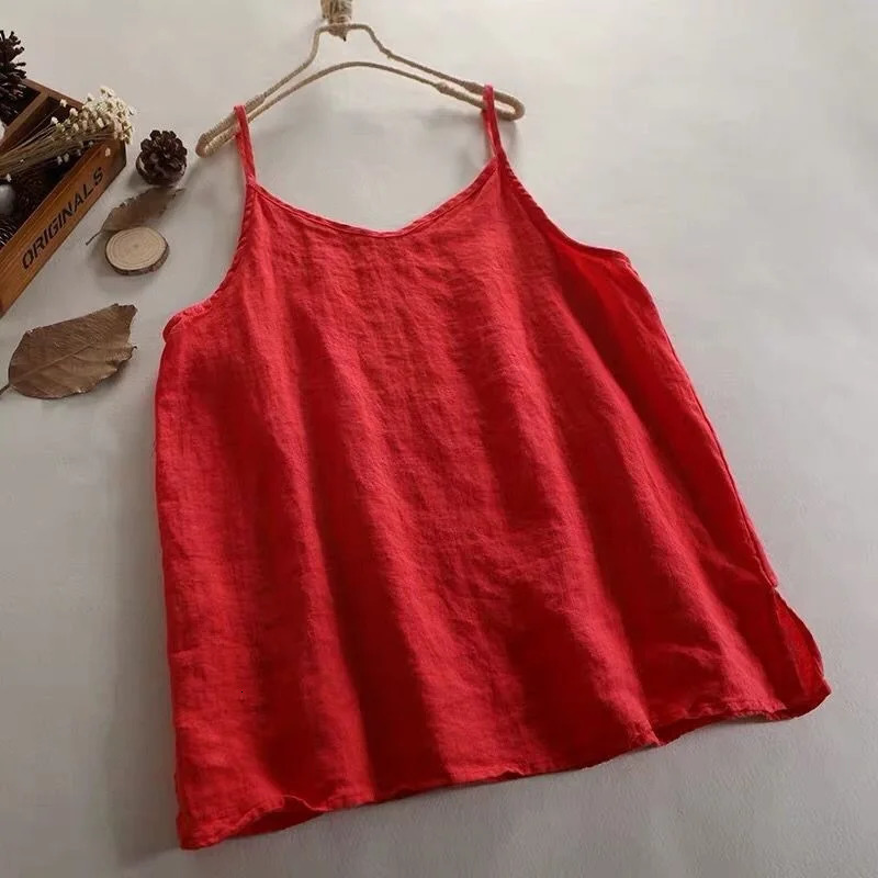 Summer Simple All-match Top Loose Thin Camisole Solid V-neck Vest Women Clothing Sleeveless Casual Highstreet Holiday T-shirt 260306