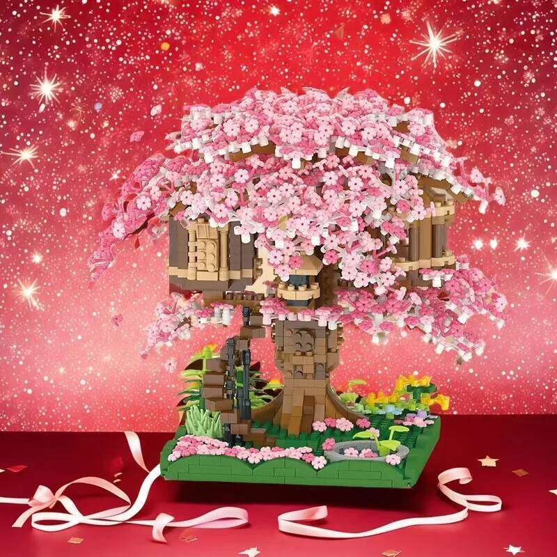 1426-Piece Treehouse Building Block DIY Mini Construction Set Abs Plastic Pink and Green - Creative Toys Z260305