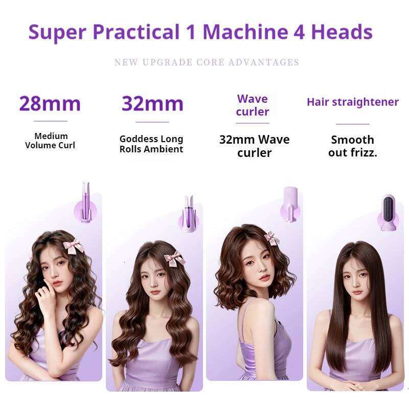 Automatic Iron 4 in 1 Styler 32MM Curling Wand with Negative Ion Auto Rotating Hair Curler for Waves Straightening 26Y0306
