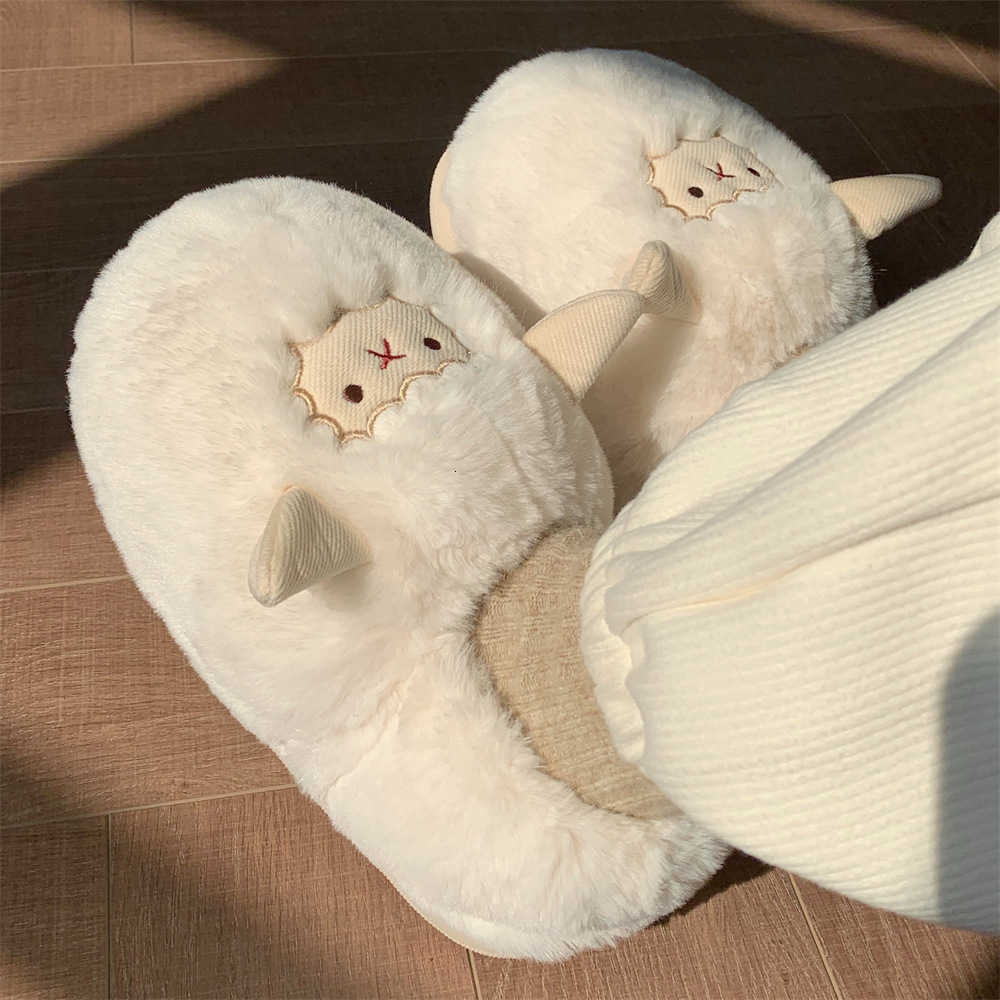 Bedroom warm cotton slippers all inclusive heel soft soled moon shoes womens new winter cartoon small sheep thick soled plush shoes S260305