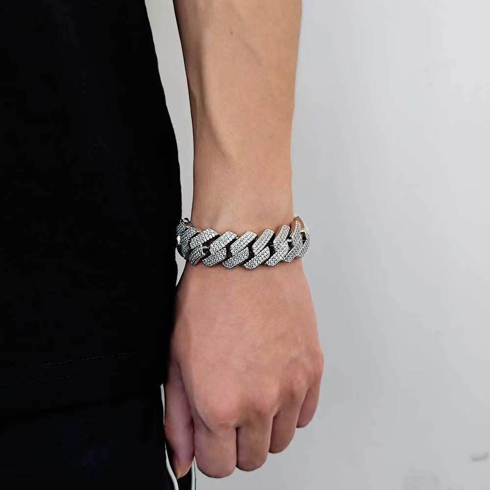 Wholesale 925 Silver Mosan Moissanite Bracelet European American Hip-Hop Style 20mm Cuban Chain Mens Diamond Bangle
