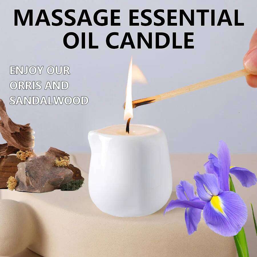 Iris and Sandalwood low heat Massage Candle Ultra Hydrating Body Care with Coconut wax Oil 1.69 oz home decor Valentines W260304 W260305