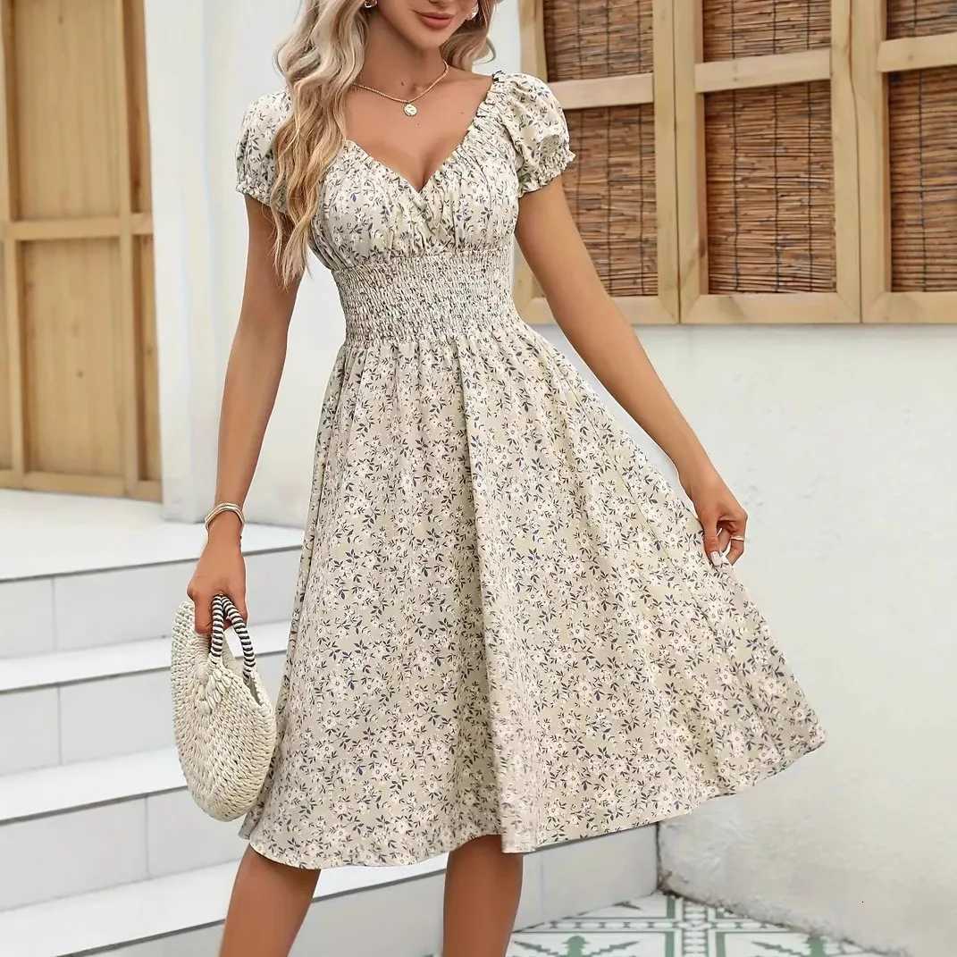 2025 Summer New Vintage Floral Bubble Sleeve French Dress X260306
