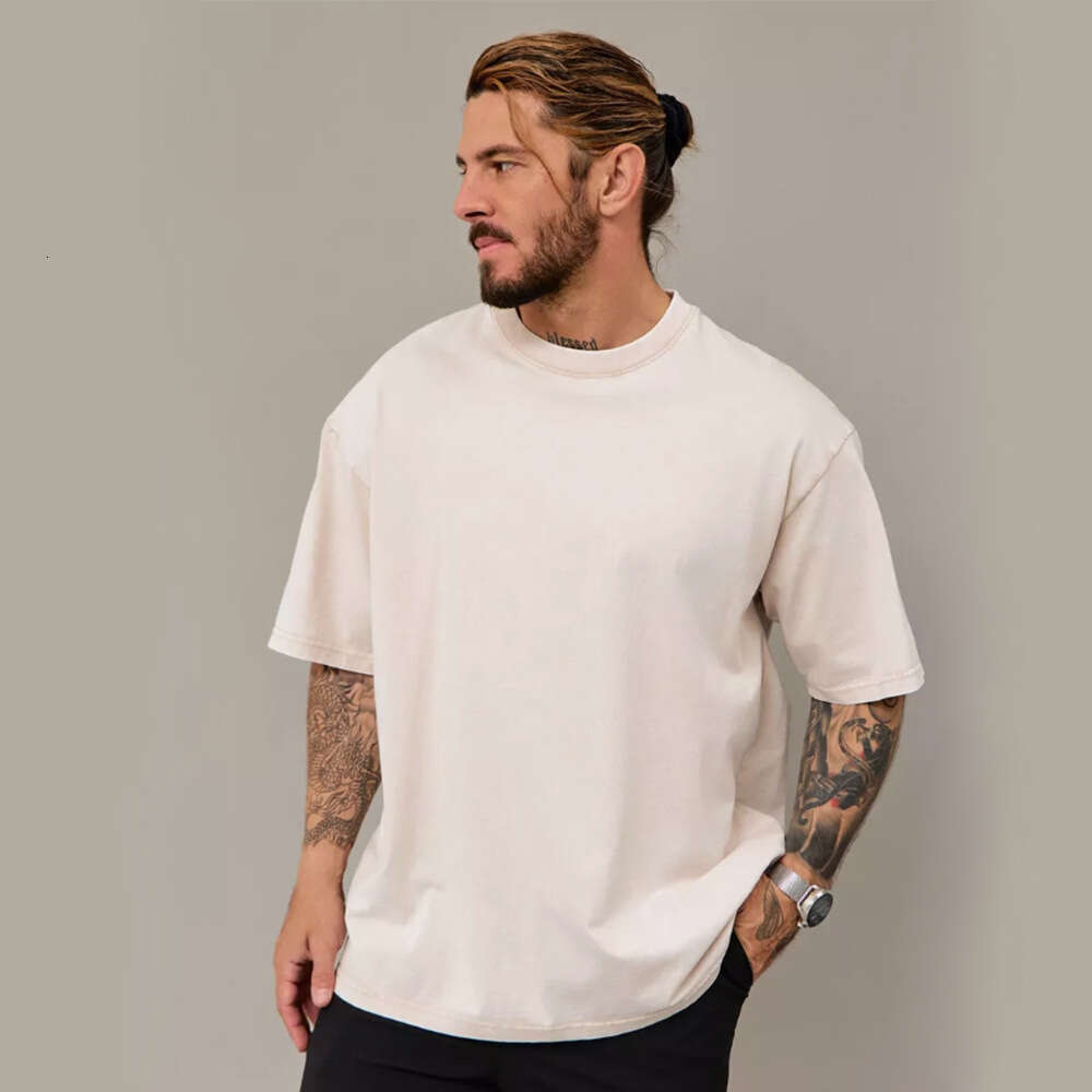 European and American style snowflake print short-sleeve t-shirt for men, pure cotton, new summer fashion, simple solid color, drop-shoulder half-slee
