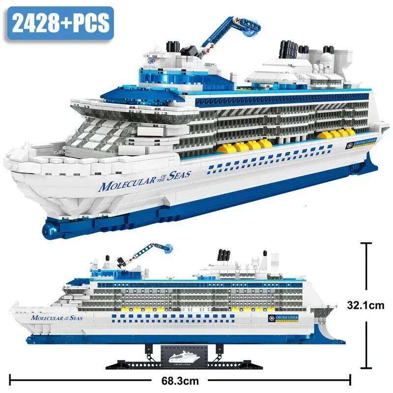 2428PCS Luxury Sea Cruise Liner Building Blocks Ocean Going Ship Model Bricks With Display Stand Kids Toy Holiday Gifts Z260305