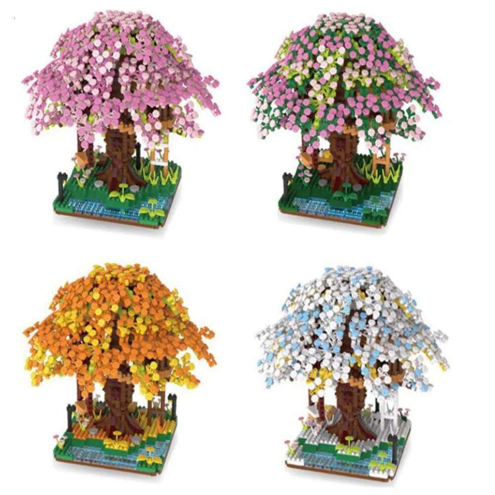 Cherry Blossom Tree House Building Block Set - Spring/Summer/Autumn/Winter Beautiful Plant Series for Kids Z260305