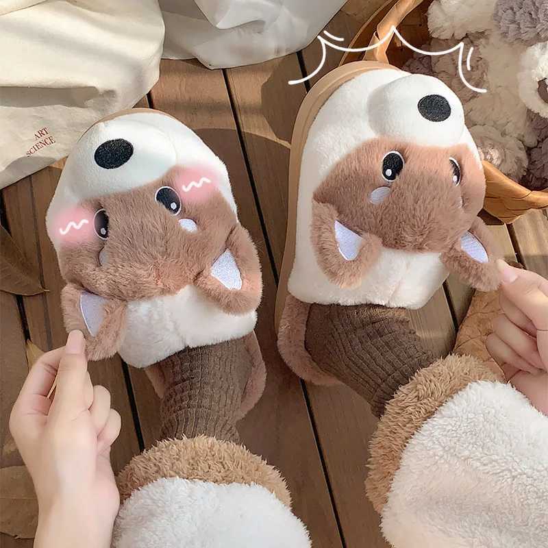 Cotton slippers womens winter bag with new cute fur and plush thick sole anti slip warm cotton shoes mens winter S260305