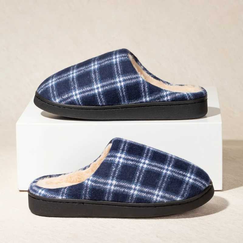 New Mens Striped Warm House Fleece Cozy Non-slip Plaid Cotton Mops Couples Slippers Winter Soft Indoor Bedroom Couples Shoes S260305