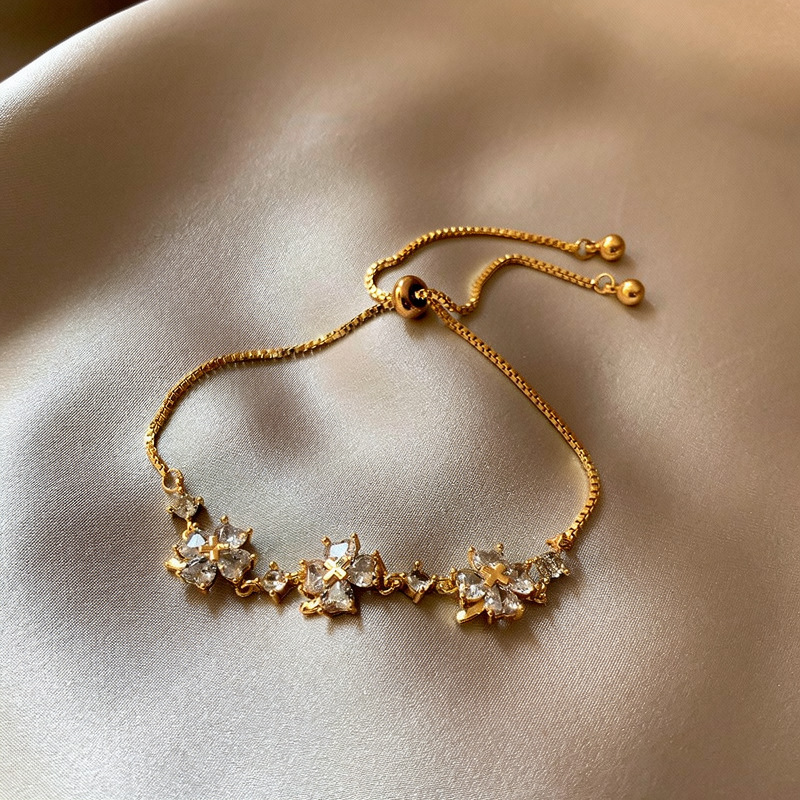 18k real gold plated simple zircon flower bracelet, light luxury high-end feel, fashionable and exquisite versatile women's jewelry