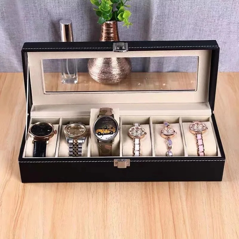 DELESYS Classic Style 2/3/4/5/6/8/10/12/20 Slots PU Leather Watch Display Case Organizer Jewelry Storage Box With Glass Top 260304