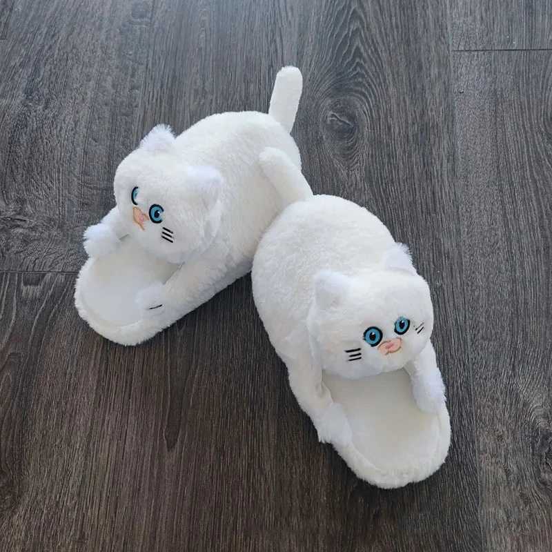Platform Slippers Women Indoor Furry Shoes 2024 Ladies Home Thick Bottom Slipper Cat Female Warm Fluffy Shoes S260305