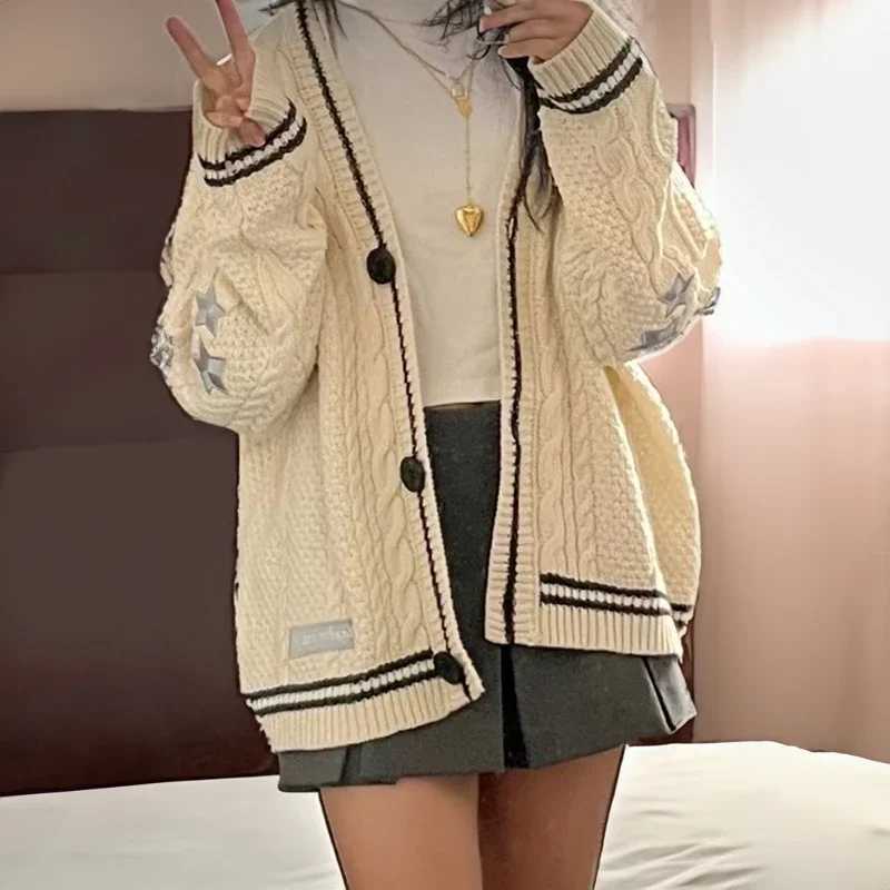 Folklore Cardigan with Star Embroidery Button Up Oversized Knit Jacket Cardigan Sweater Women Teenage Girls TS Concert Outfit M260306
