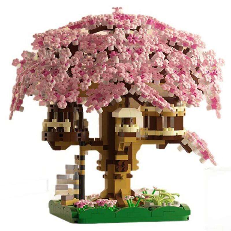 Pink cherry tree house micro-particle building block classic model girl series difficult assembly toys Z260305