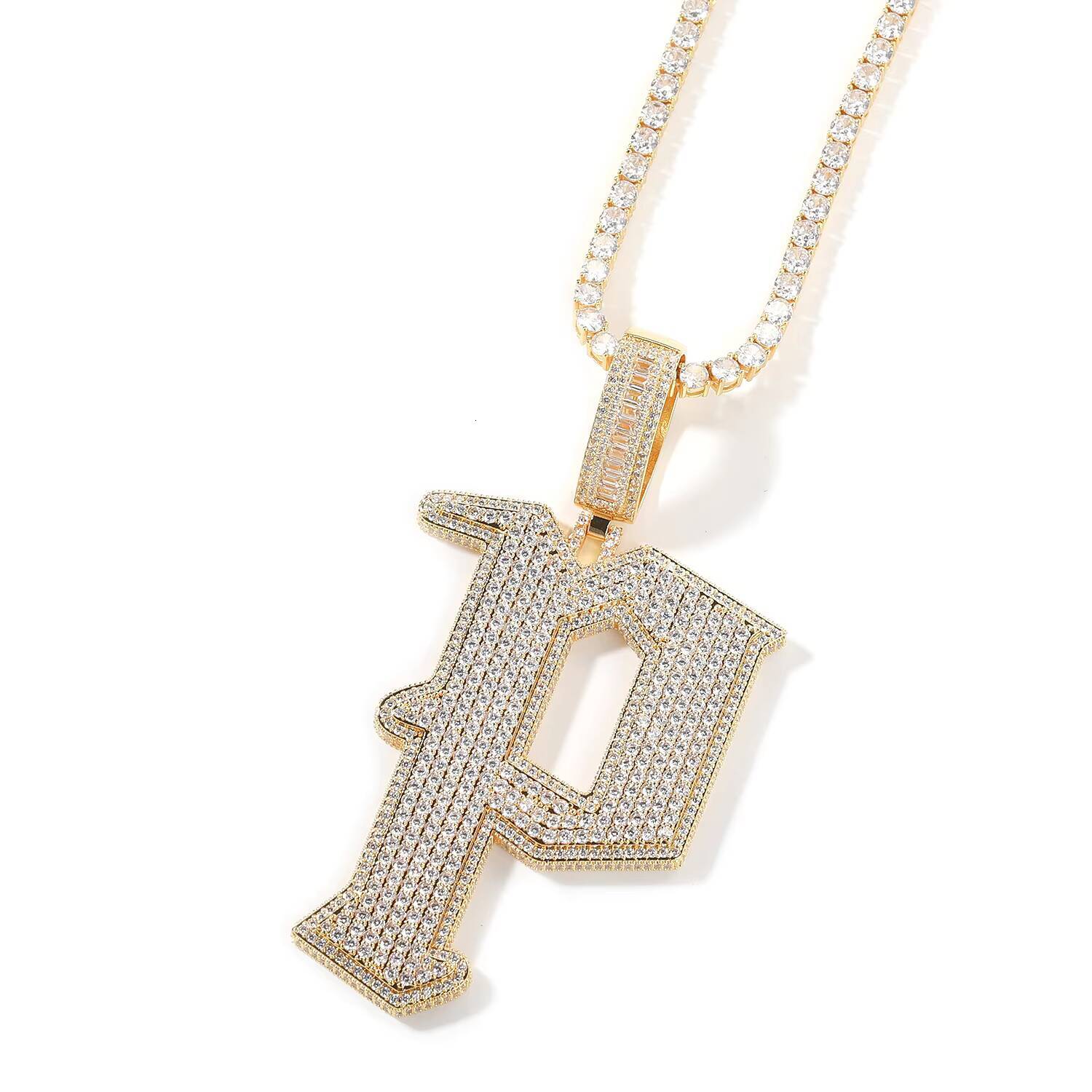 Stylish Initial Pendant Iced Out Baguette Hoop Letter P Necklace HipHop Bold Trendy Style Women Man Rapper Ready to Ship Jewelry