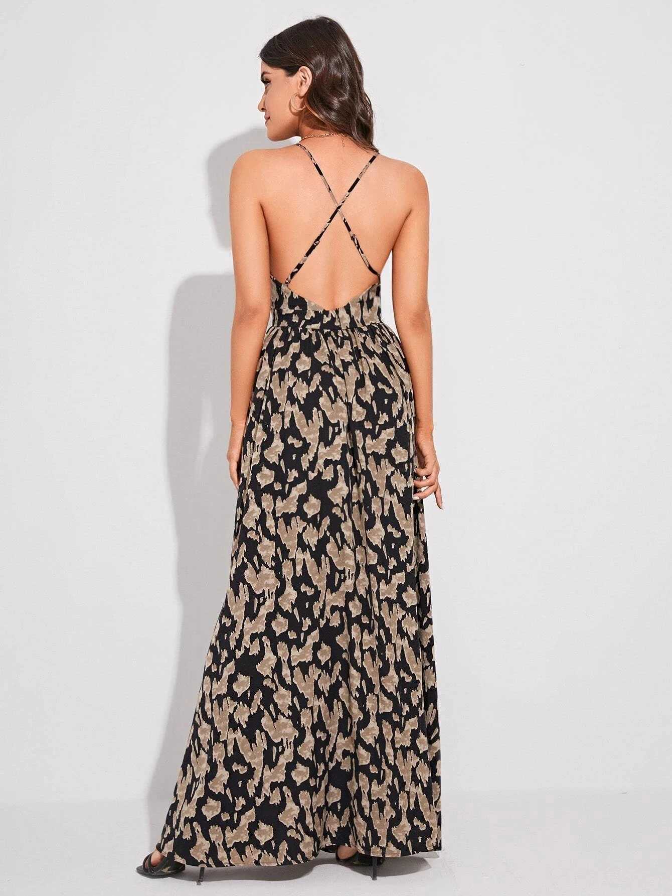 Womens Floral Print Backless Dress V Neck Sexy Design Perfect for Daily Casual Wear Vacation Stylish Summer Fashion X260306