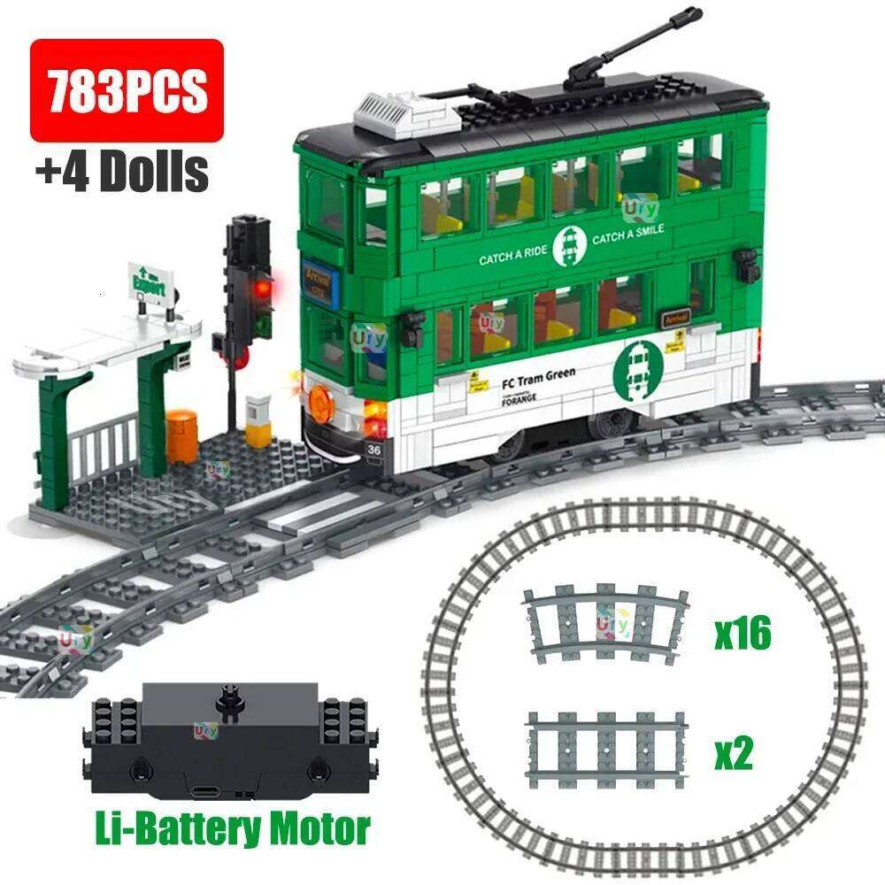 Technical Subway Train City Car Metro Tram Electric Model Rechargeable Lithium Battery Motor Building Blocks Toys For Boy Gift Z260306