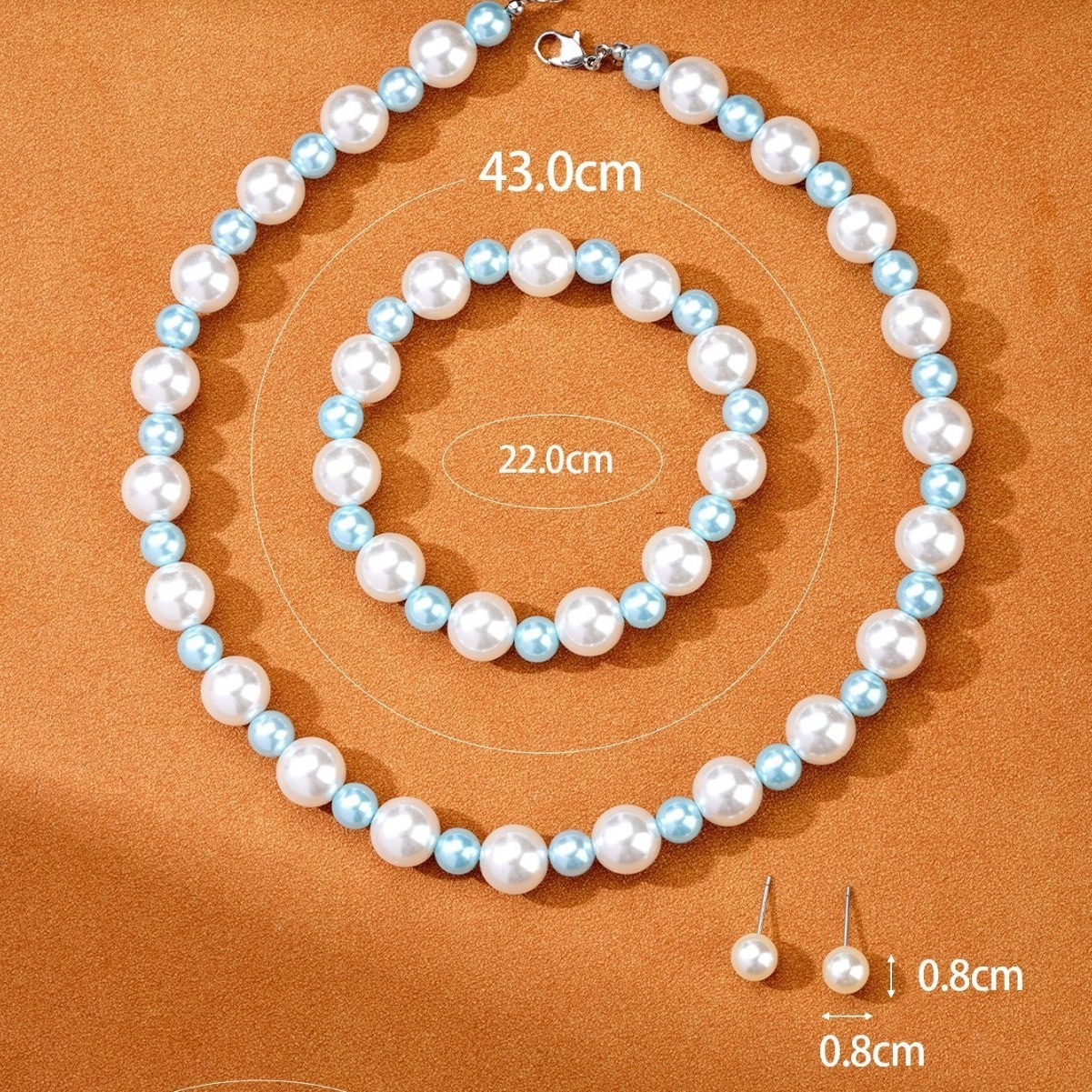 European And American Ocean-Style Lake Blue Pearl Beaded Summer Forest-Style Seaside Vacation Three-Piece Set For Women