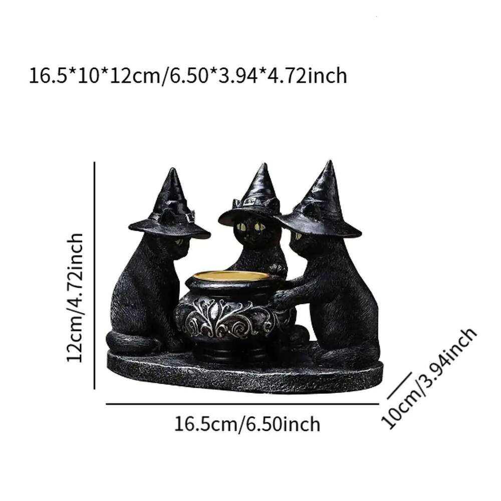 Black Cat Tealight Holder Gothic Figurine Desk Decoration Votive Candle Stand for Festival Table Dining Room XJ260305