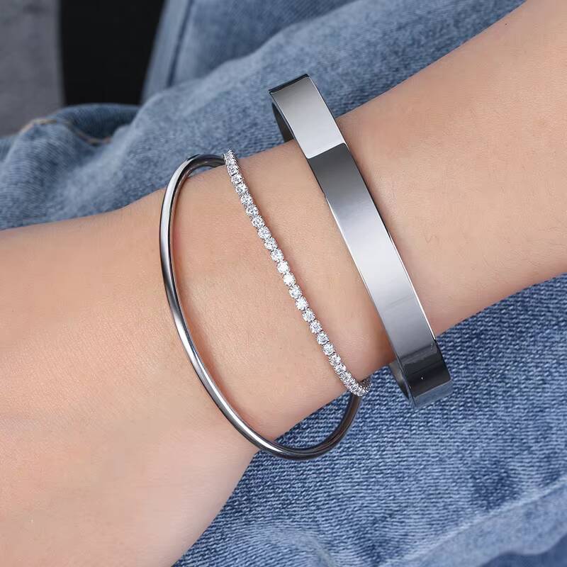 RINNTIN SB91 Accessories Women 925 Sterling Silver Couple Bracelets Hip Hop Jewelry Cubic Zirconia Diamond Tennis Bracelet Mens