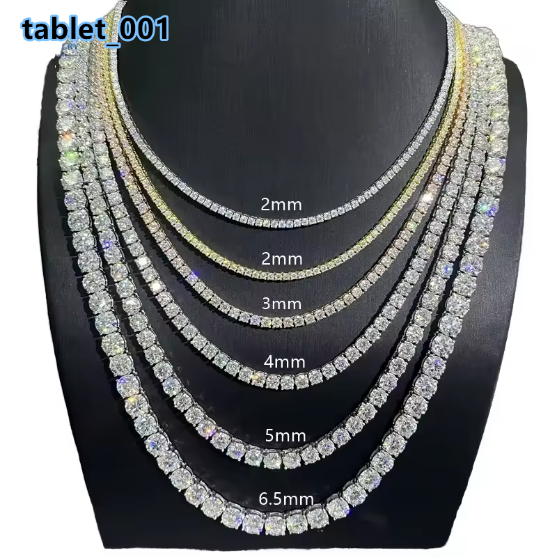 Hip Hop 925 Silver Gra VVS Moissanite Diamond Tennis Chain 3MM 4MM 5MM Necklace Bracelet for Men and Women Hiphop Style