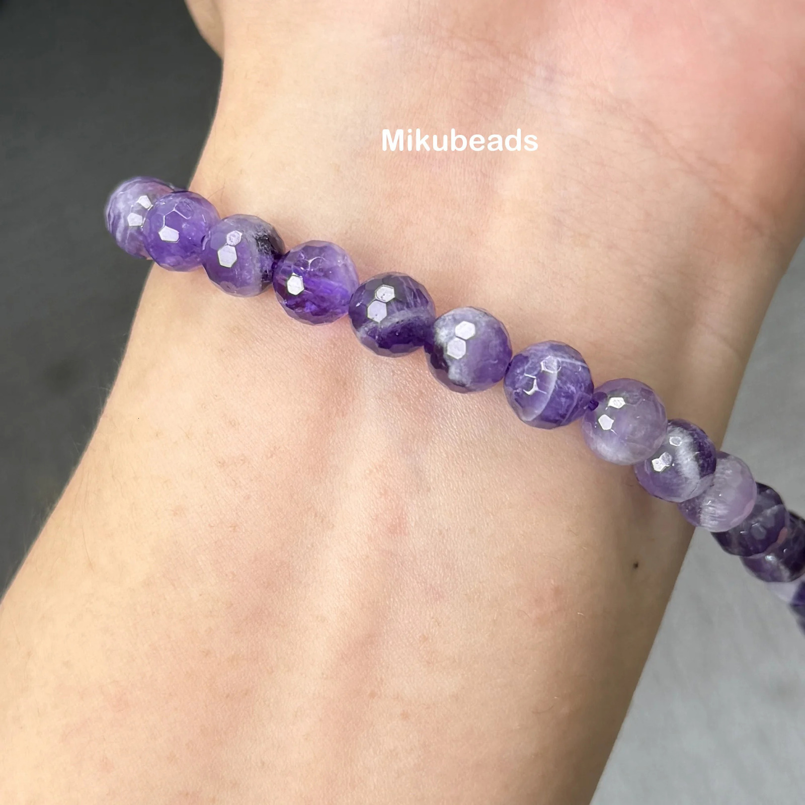 Natural 8mm Amethyst Fantasy Stripes Faceted Round Loose Beads For Jewelry Making DIY Bracelets Necklace Wholesale Mikubeads 260302