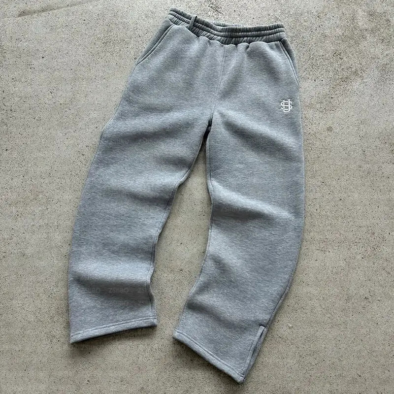 Y2K Fashion Jogger Sweatpants Loose Embroidery Labeled Open Leg Wide Leg Pants Trendy Pocket Couple Straight Pants Mens Hoodie 260304