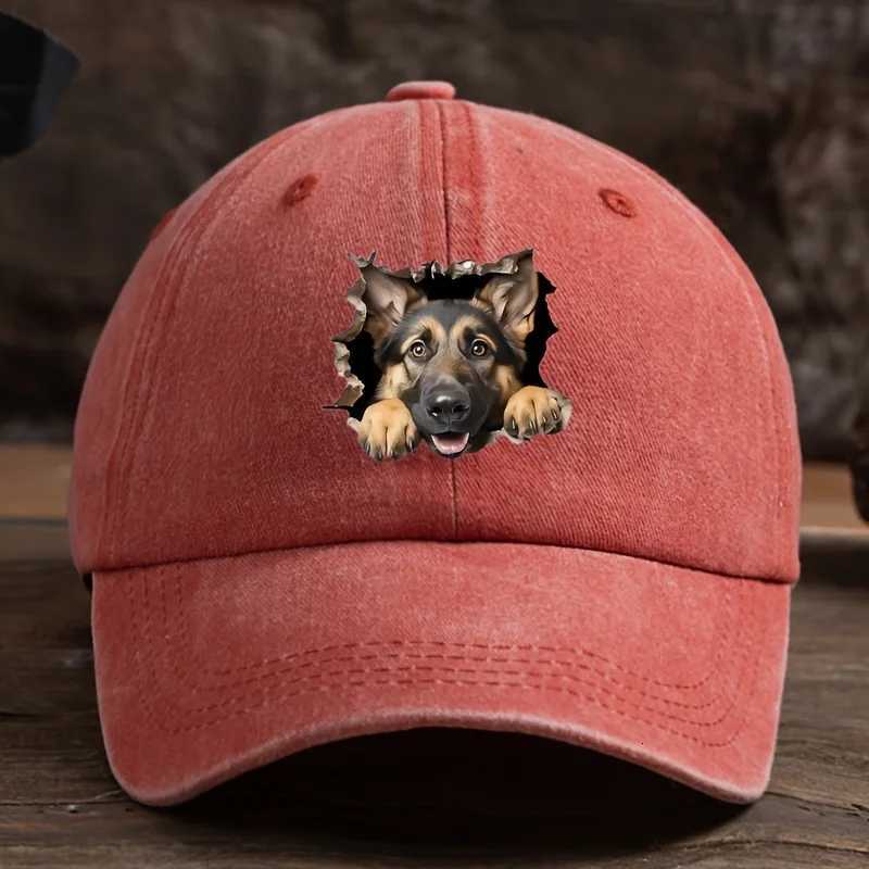 Broken hole wolf dog print baseball cap mens outdoor duckbill cap curved brim washed retro sun hat S260306