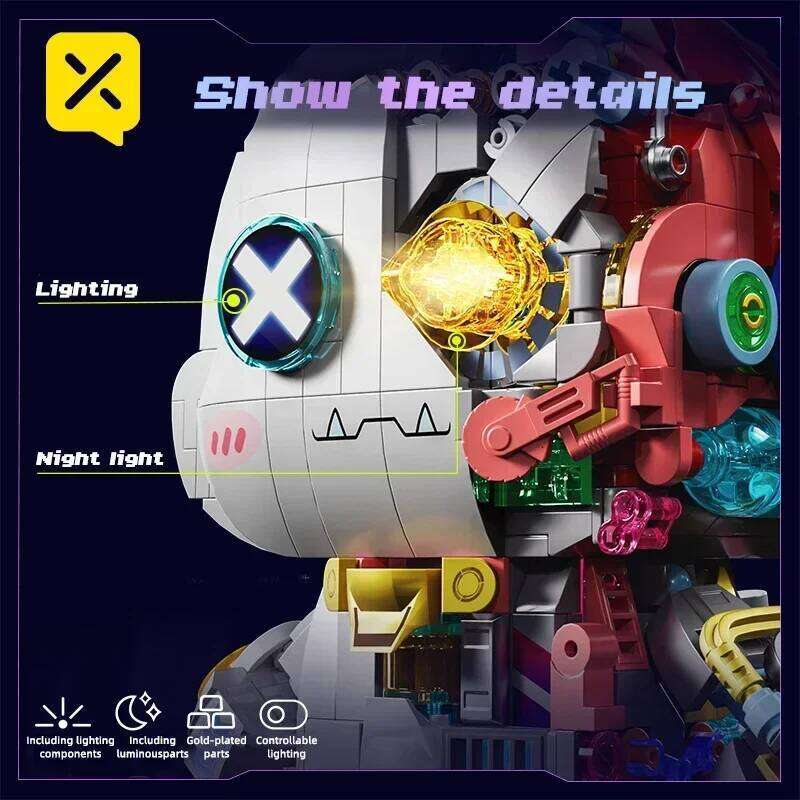 TOYLINX 1377pcs Cyberpunk Mechanical Rabbit Building Blocks LED Light Up Brick Collectible Adult Puzzle DIY Toy Desktop Ornament Z260305
